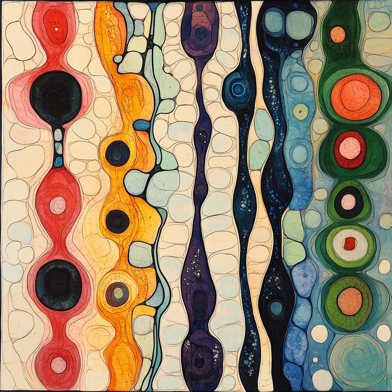 Cellular Automata - abstract biomorphic art - featuring crimson red and cadmium orange - evoking contemplative by Edmund Dantes Studio