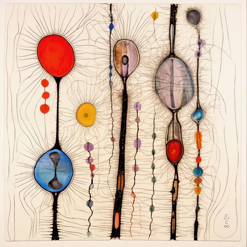 The Burgeoning - abstract-organic biomorphic art featuring cadmium red and cerulean blue by Edmund Dantes Studio